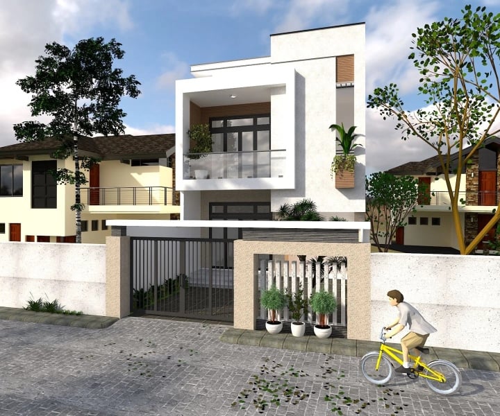 Đây là mẫu nhà có thiết kế tối giản, thanh lịch, trang nhã và rất hiện đại. Với phần mái bằng có kết cấu kiên cố, chắc chắn giúp cho bạn có thể xây chồng thêm tầng mới nếu có mong muốn sau này.