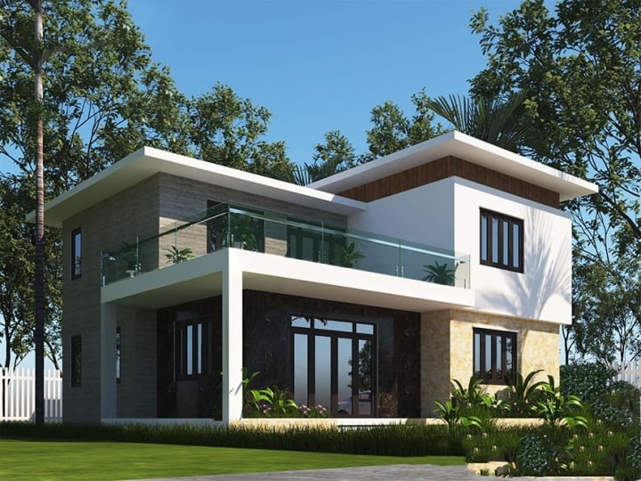 Với khoảng sân vườn rộng rãi và hệ thống cửa sổ, cửa chính sử dụng kính là chủ yếu giúp cho ngôi nhà có một không gian sống mở và rất thiên nhiên.